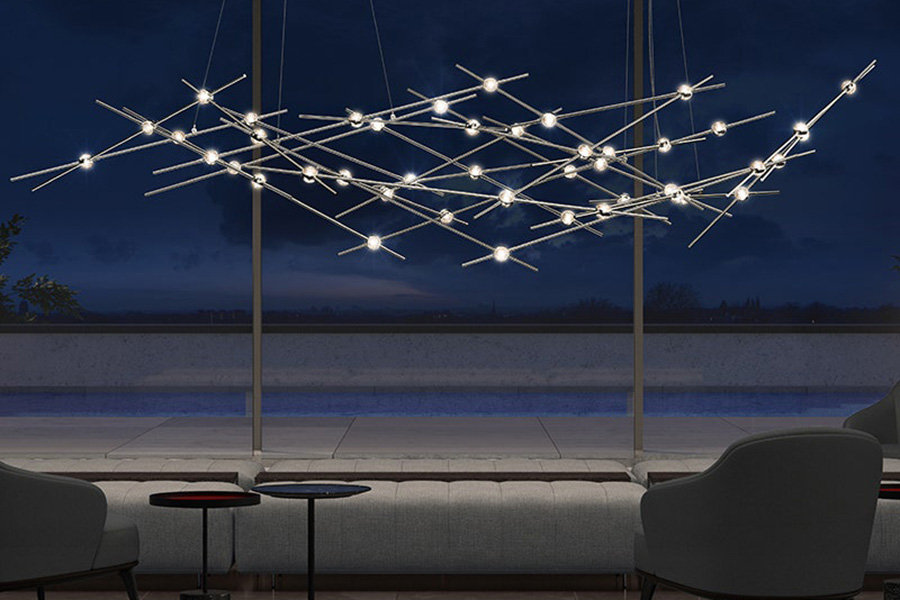 Sonneman Constellation Ursa Chandelier - Satin Nickel, Major, Clear Faceted Acrylic Lens, 3000K