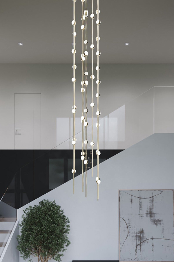 Sonneman Constellation Andromeda Chandelier - Satin Brass, Short 6", Round, Clear Faceted Acrylic Lens, 2700K