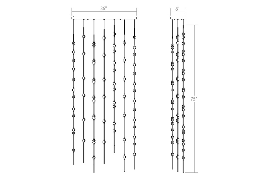 Sonneman Constellation Andromeda Chandelier - Satin Nickel, 36", Rectangle, Clear Faceted Acrylic Lens, 3000K