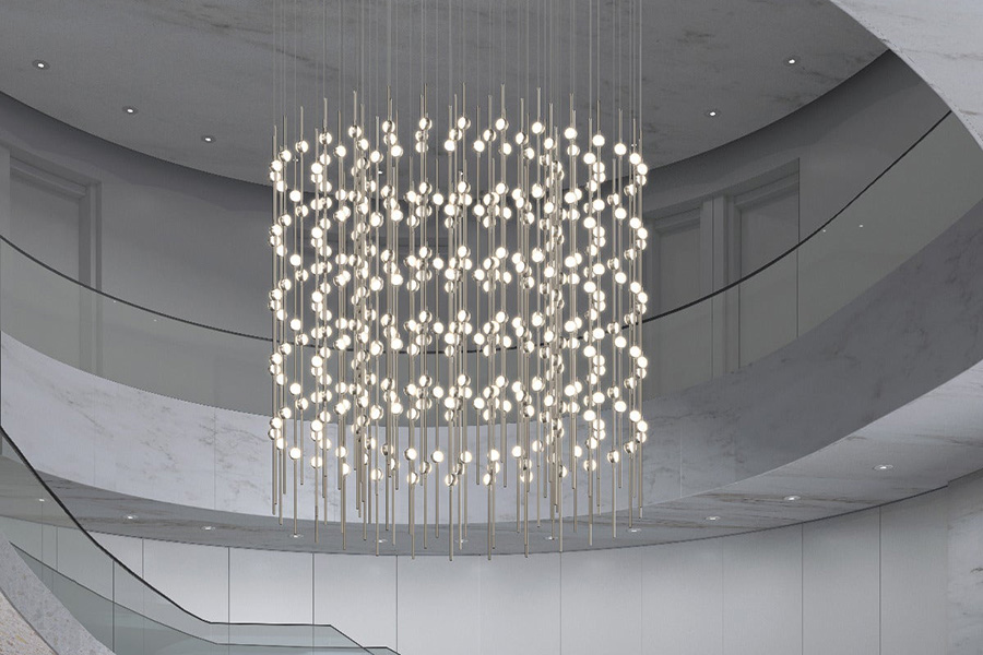 Sonneman Constellation Centaurus LED Chandelier - Satin Brass, Cylinder, White Optical Acrylic Lens, 2700K