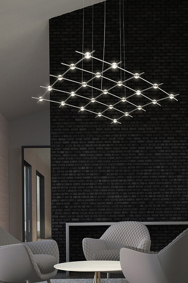 Sonneman Constellation Aquarius Chandelier - Satin Nickel, Medius, Clear Faceted Acrylic Lens, 2700K