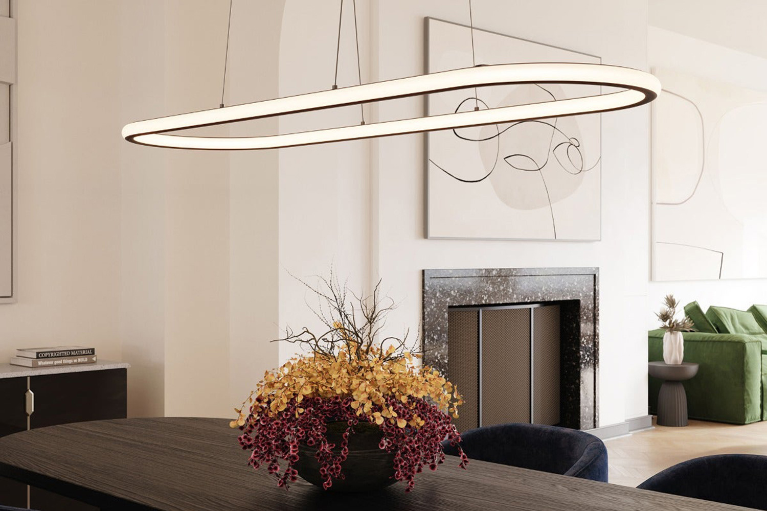 Sonneman Luna Round LED Pendant - Brass Finish, 36" Racetrack, 3500K