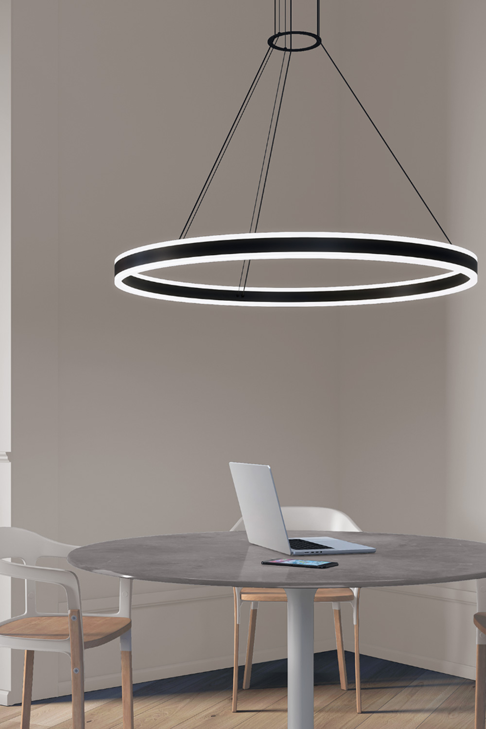 Sonneman Double Corona Ring Pendant - Satin Black, 48"