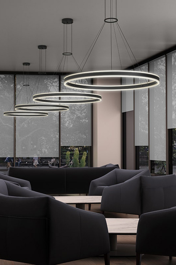 Sonneman Double Corona Ring Pendant - Bright Satin Aluminum, 60"