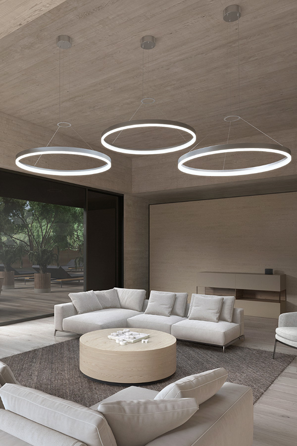 Sonneman Corona Ring LED Pendant - Bright Satin Aluminum, 32", 3500K