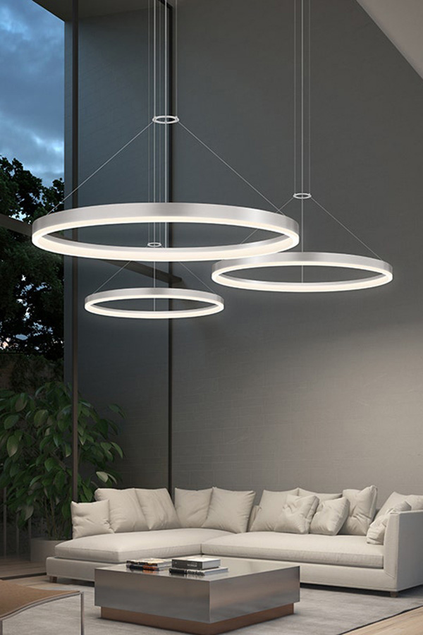 Sonneman Corona Ring LED Pendant - Bright Satin Aluminum, 48", 3000K