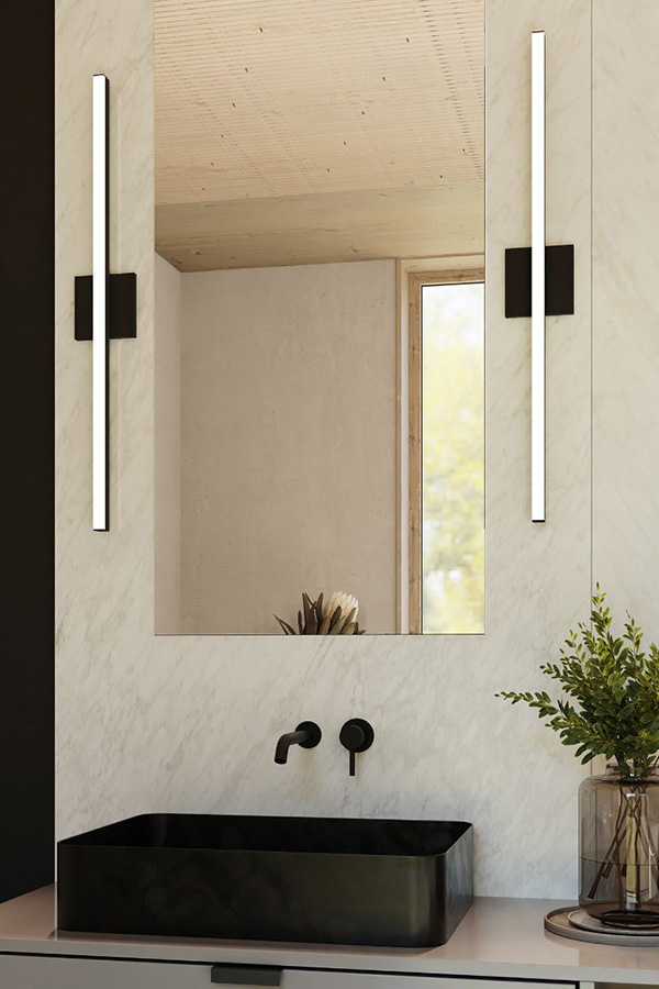 Sonneman Stiletto Dimmable LED Sconce/Bath Bar - Satin Black, 32"