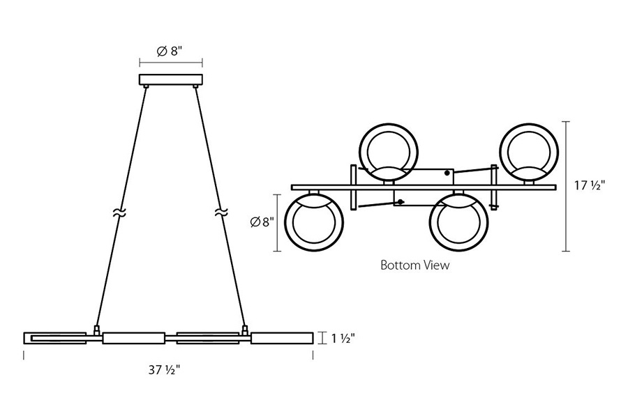 Sonneman Light Guide Ring Chandelier - Satin Black with White Interior, 4-Light Bar