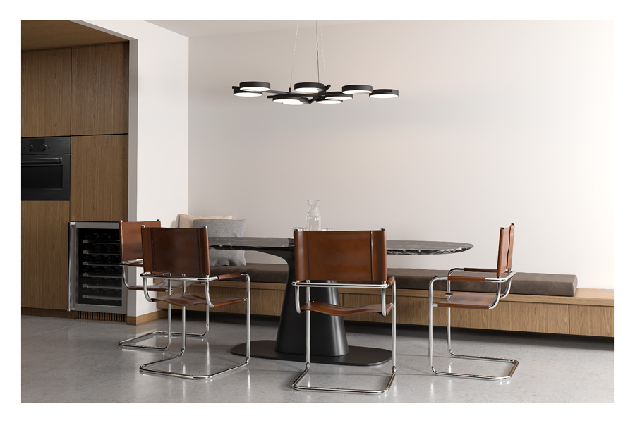 Sonneman Light Guide Ring Chandelier - Satin Black with White Interior, 9-Light