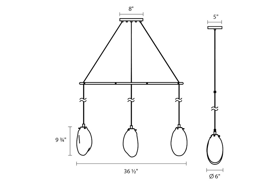 Sonneman Liquid LED Chandelier - Satin Black, 3-Light Standard, Linear Spreader, Poured White Glass