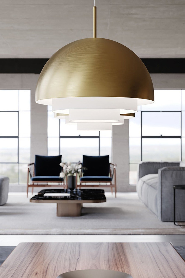 Sonneman Modern Tiers Pendant - Painted Brass, 20", Dome
