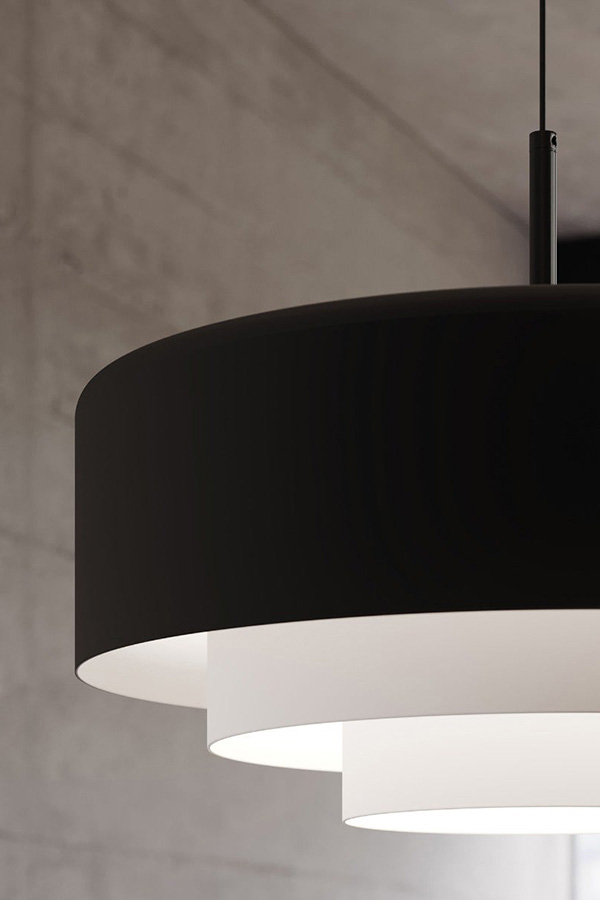 Sonneman Modern Tiers Pendant - Satin Black, 12", Flat