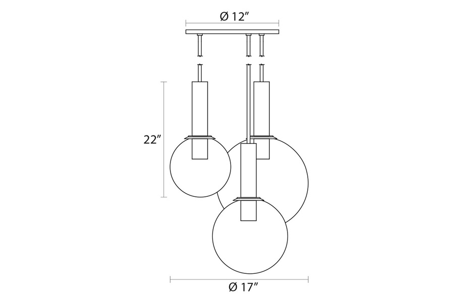 Sonneman Bubbles Chandelier - Polished Nickel, 3-Light