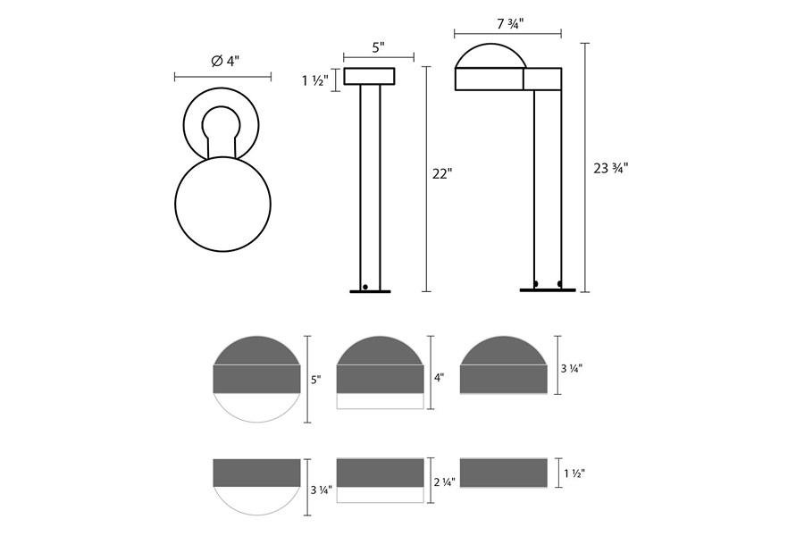 Sonneman REALS LED Bollard - Textured Bronze, 22", Plate Cap and Plate Lens