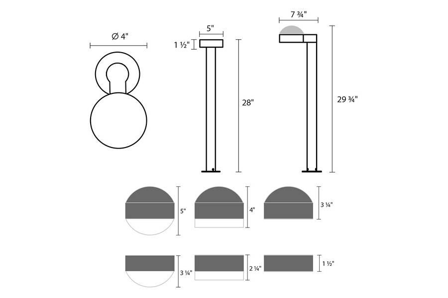 Sonneman REALS LED Bollard - Textured Bronze, 28", Plate Cap and White Cylinder Lens