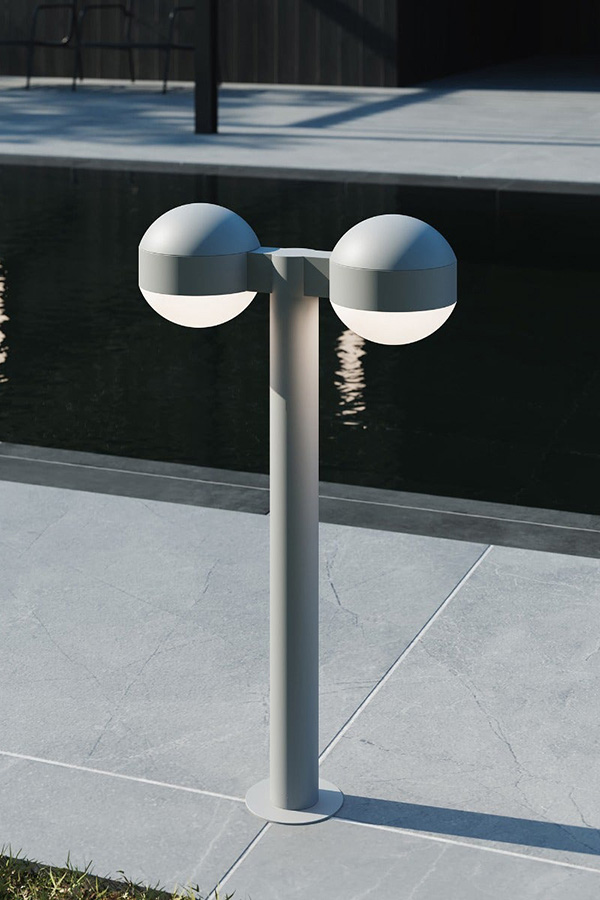 Sonneman REALS LED Double Bollard - Textured Gray, 28", Dome Caps and Dome Lenses