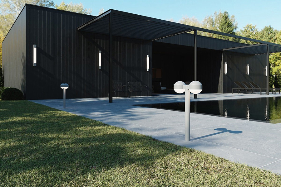Sonneman REALS LED Double Bollard - Textured Gray, 28", Dome Caps and Dome Lenses