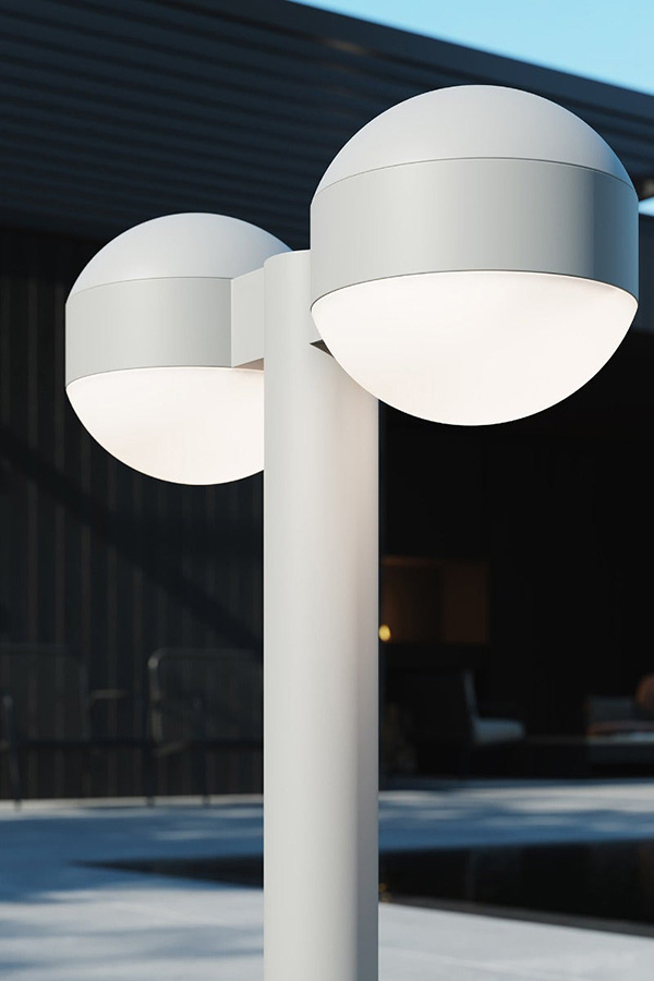 Sonneman REALS LED Double Bollard - Textured Gray, 28", Dome Caps and Dome Lenses