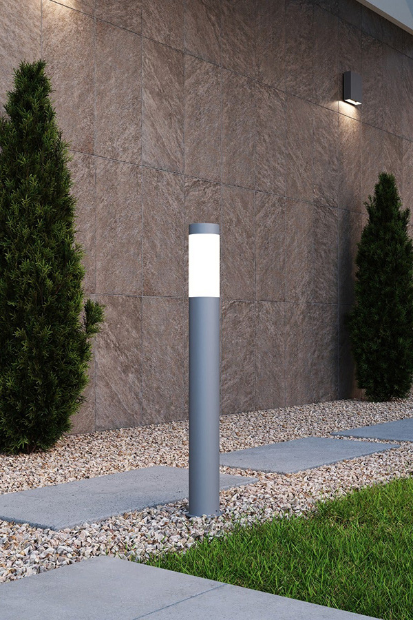 Sonneman Round Column LED Bollard - Textured Gray, 28"