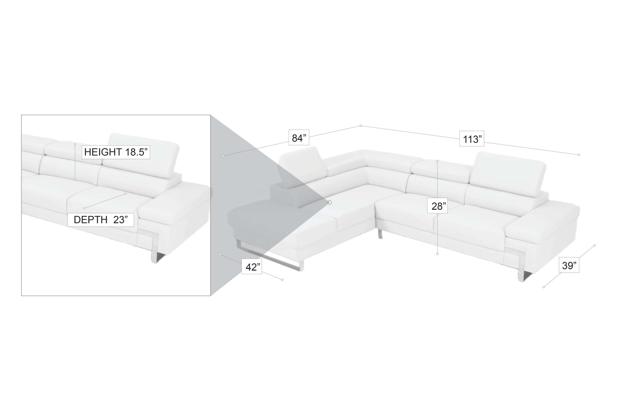 Stanza Athena Left Facing Sectional - Black