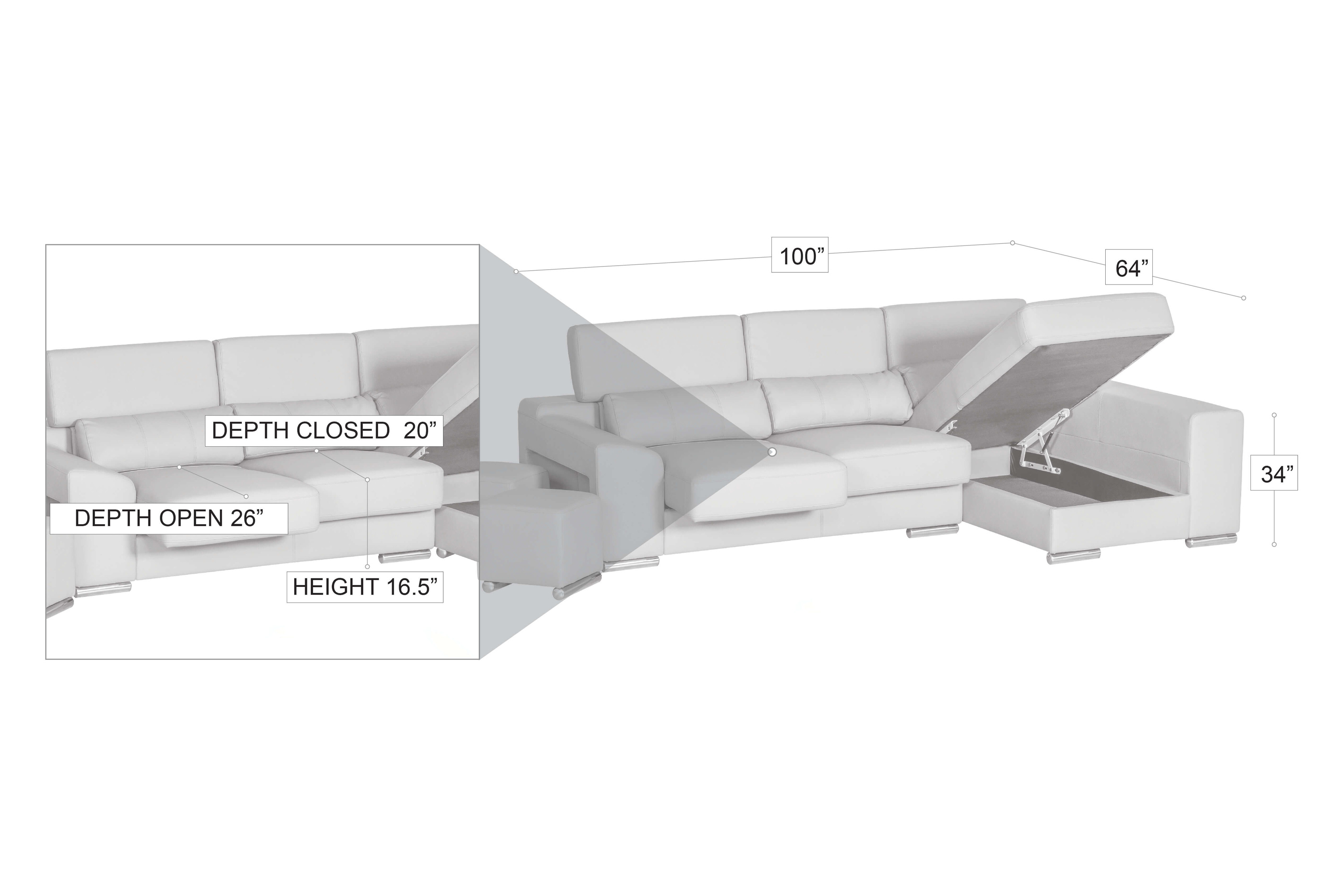 Stanza London Left Facing Sectional - White