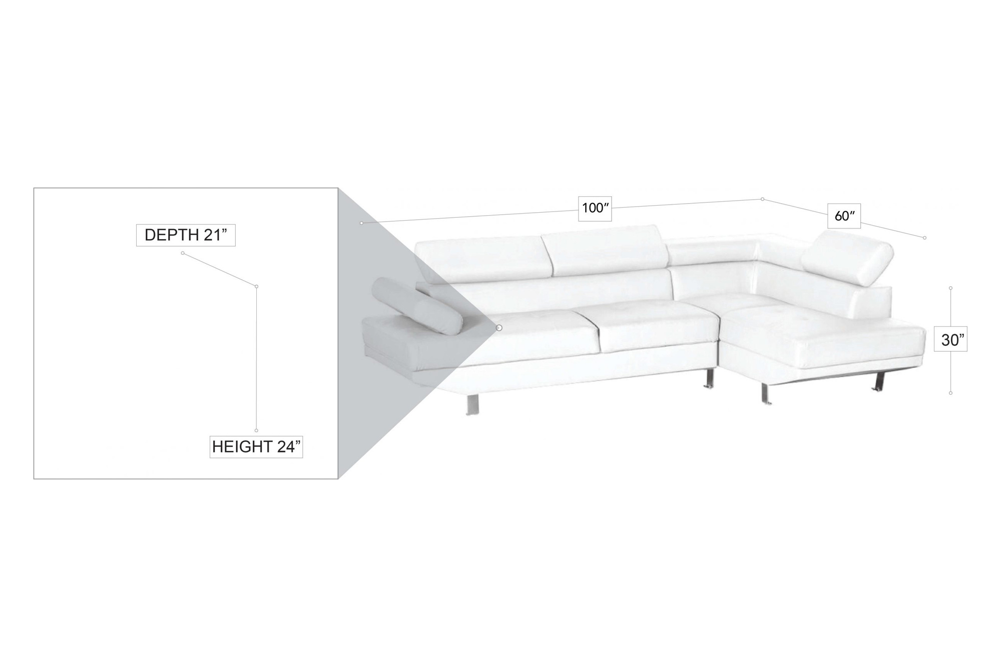 Stanza Mykonos Right Facing Sectional - Gray