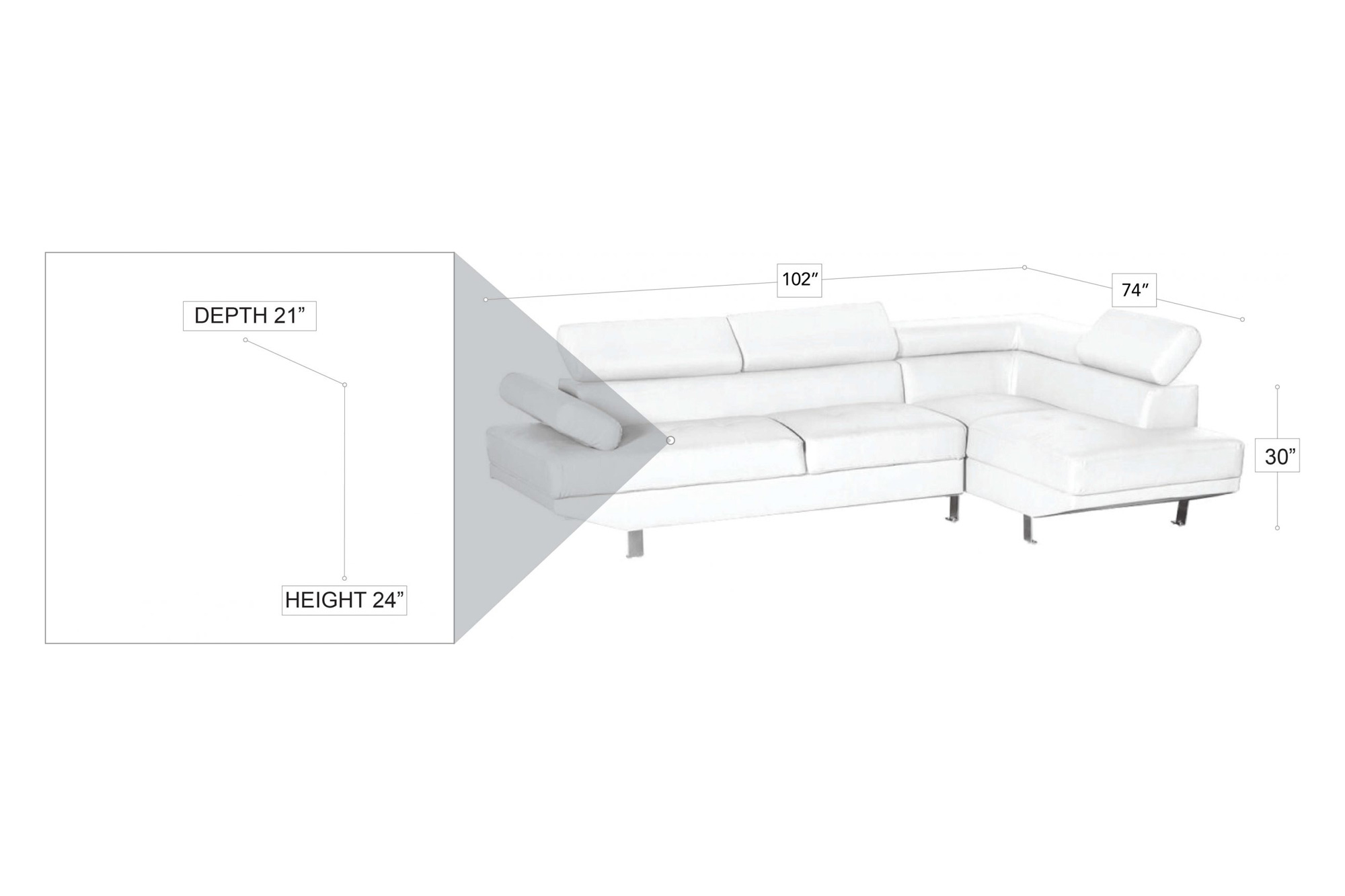 Stanza Mykonos Right Facing XL Sectional - White