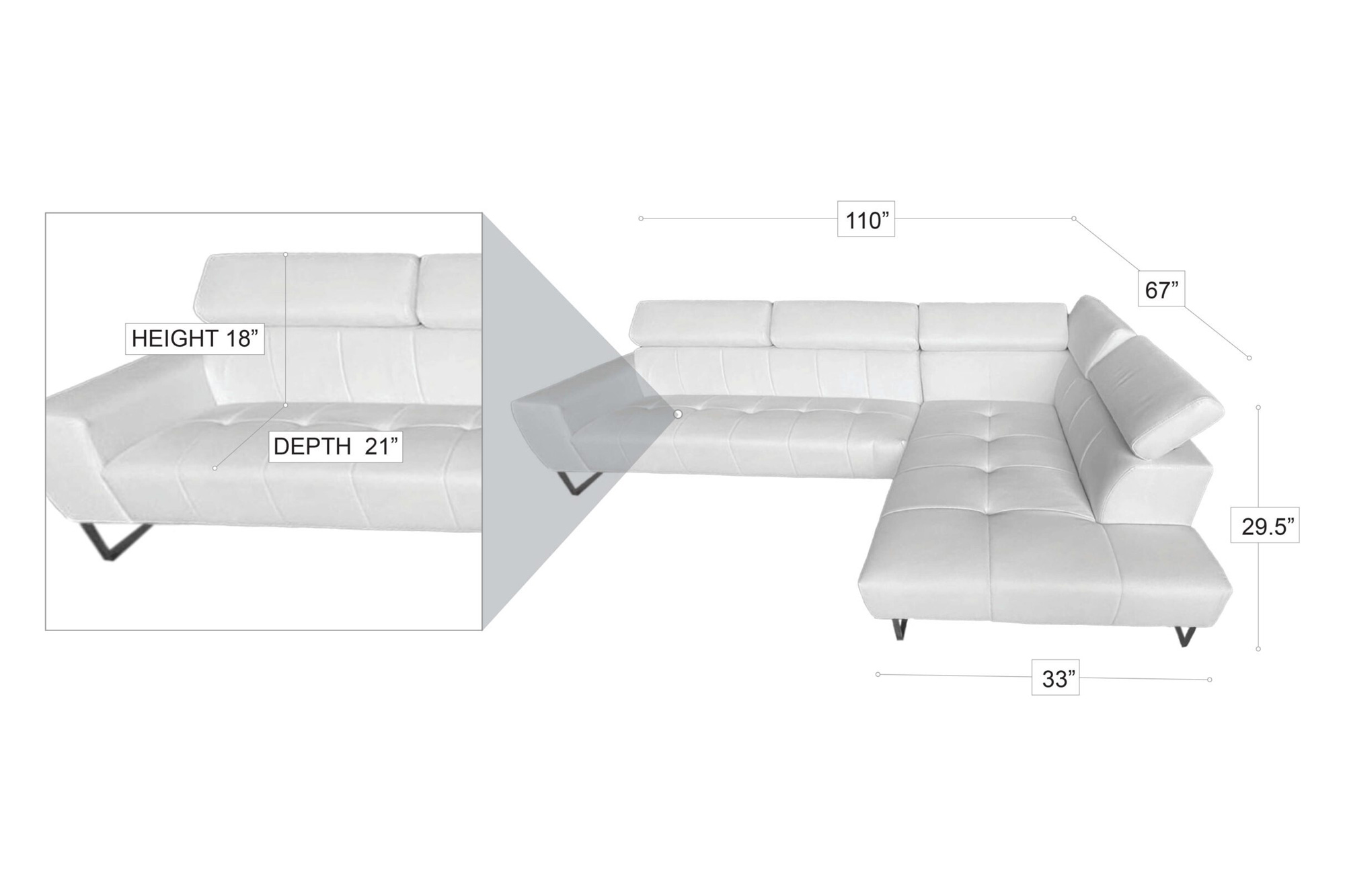 Stanza Turin Left Facing Sectional - Gray