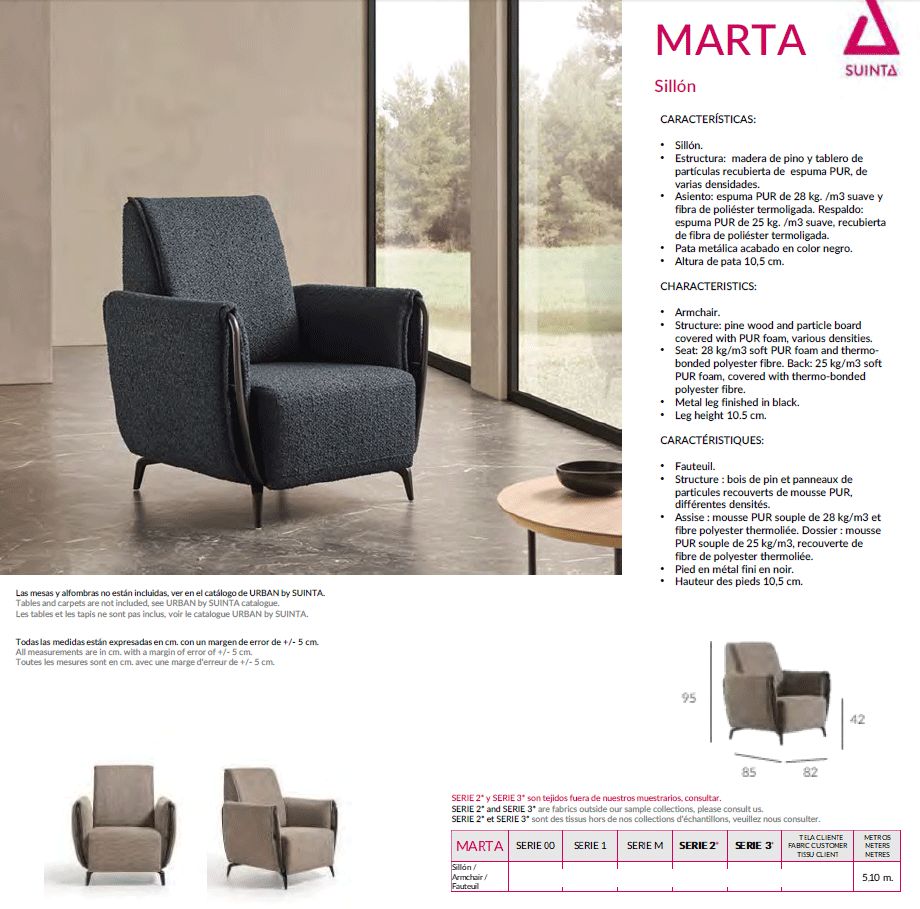 Suinta - Marta Solid Print Armchair in Fabric, Flared Arms