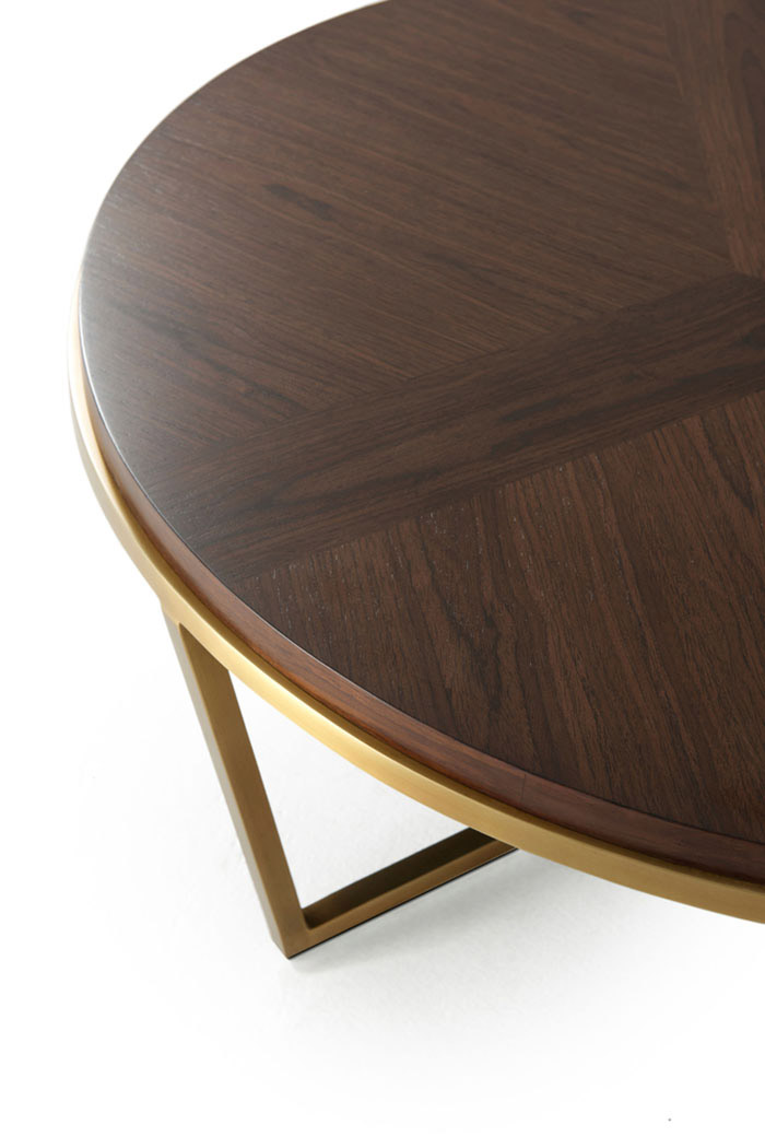 Theodore Alexander Small Fisher Round Cocktail Table - Walnut Veneer/Brass