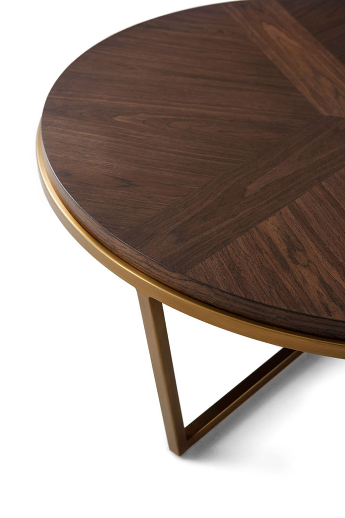 Theodore Alexander Small Fisher Round Cocktail Table - Walnut Veneer/Brass