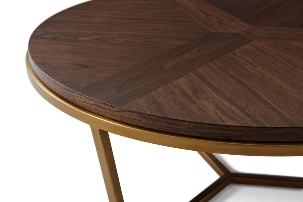 Theodore Alexander Small Fisher Round Cocktail Table - Walnut Veneer/Brass