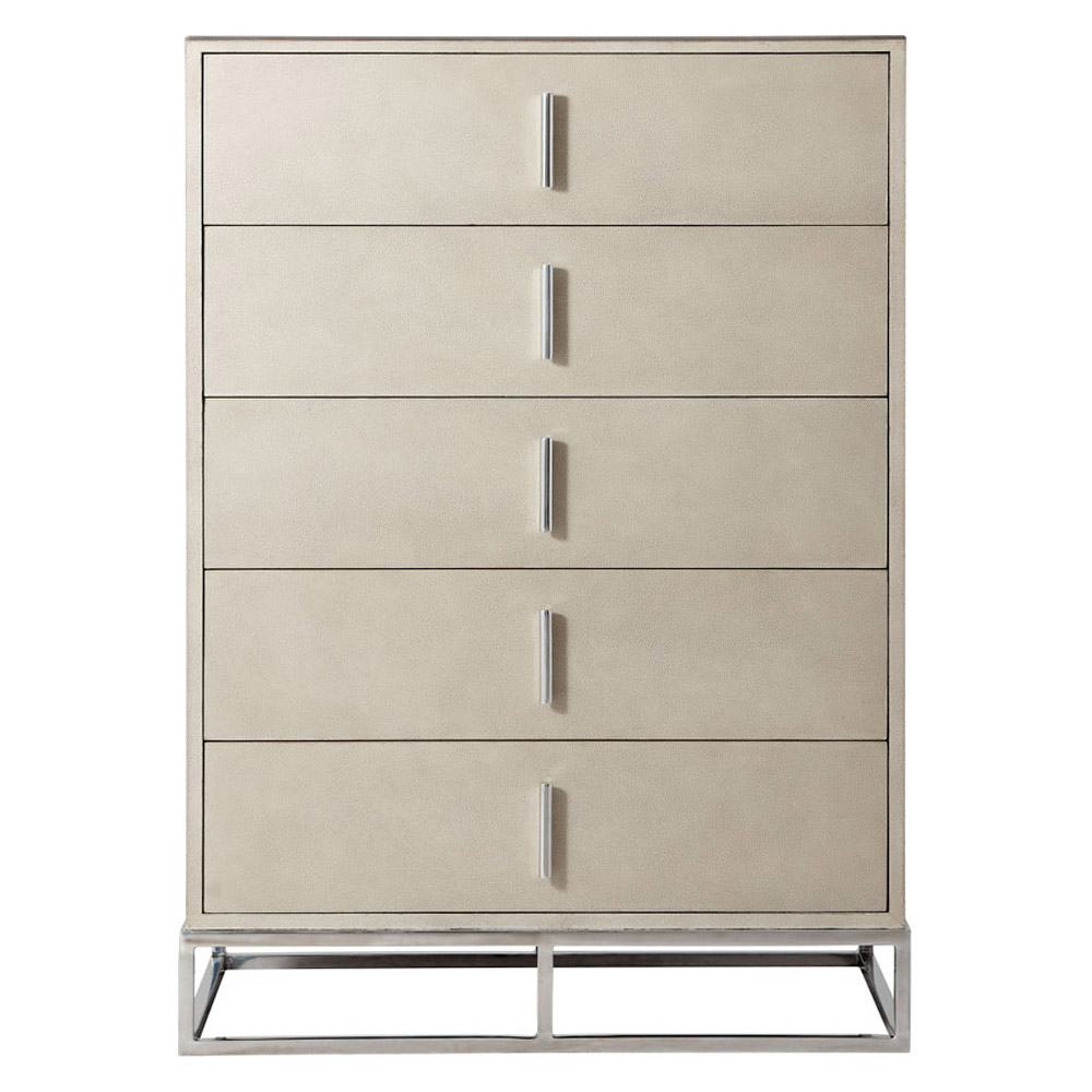 Theodore Alexander Blain Tall Boy Chest Of Drawers - Overcast/Nickel