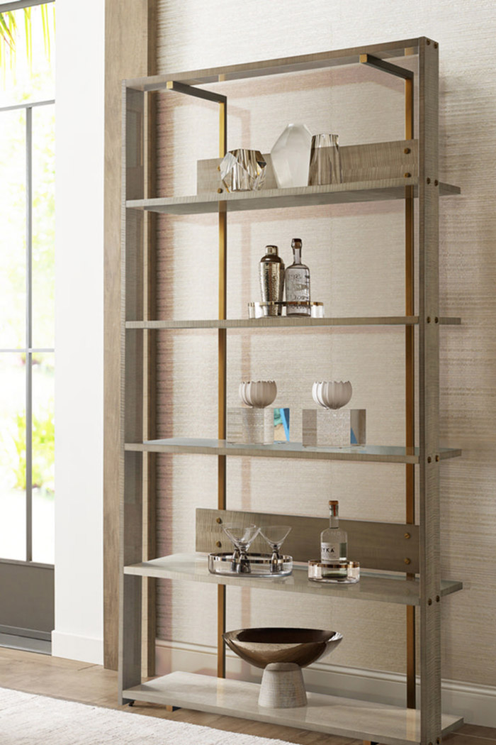 Theodore Alexander Driscoll Shelving Etagere - Rowan, Tempest/Brass