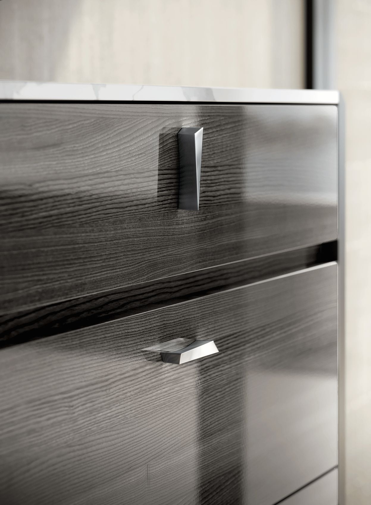 Tomasella - Vulcano 6-Drawer Double Dresser in Gray Oak/High Gloss, Wood