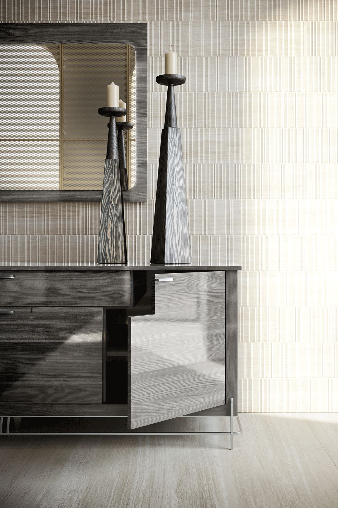 Tomasella - Vulcano Rectangular Mirror in Gray Oak, Wood