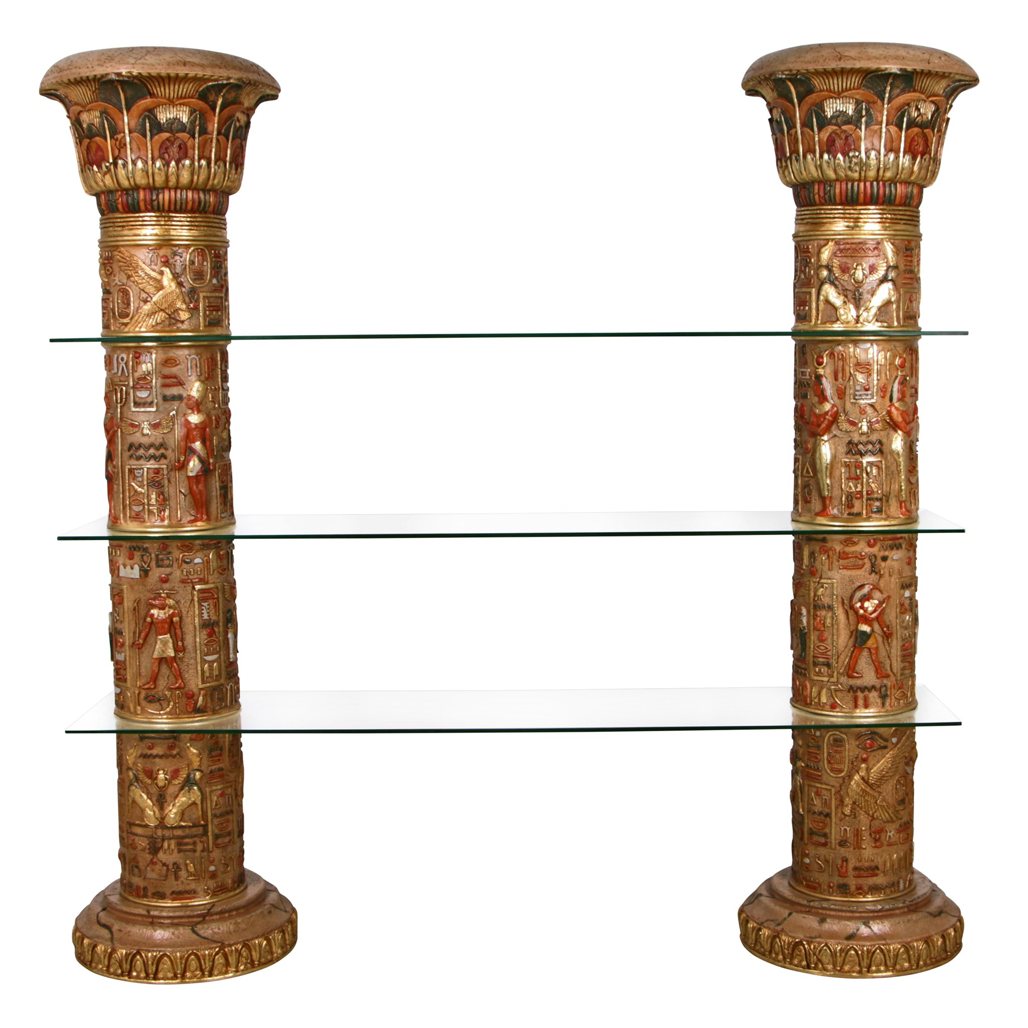 Toscano - Egyptian Columns with Luxor Shelves in Faux Stone, Fiberglass