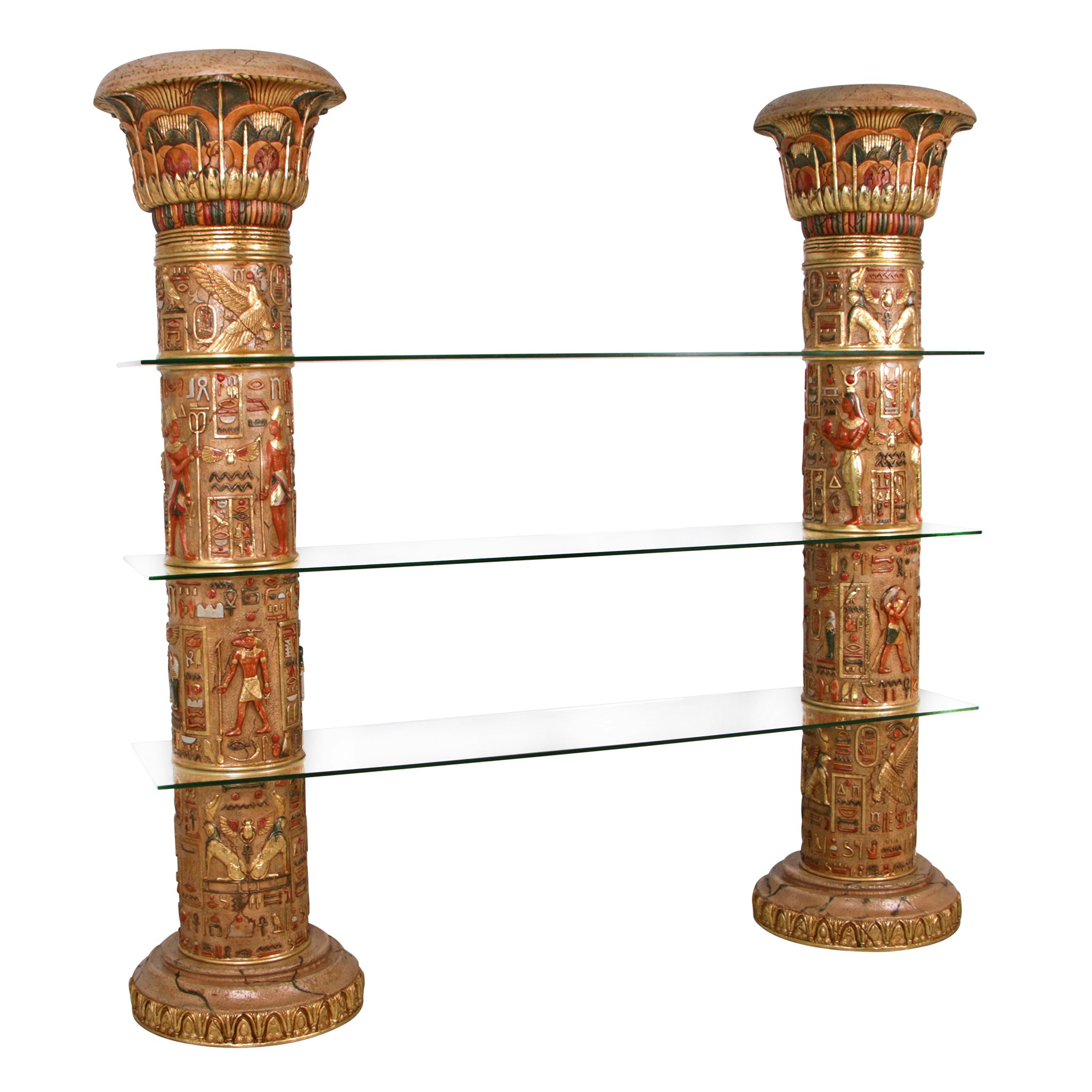 Toscano - Egyptian Columns with Luxor Shelves in Faux Stone, Fiberglass