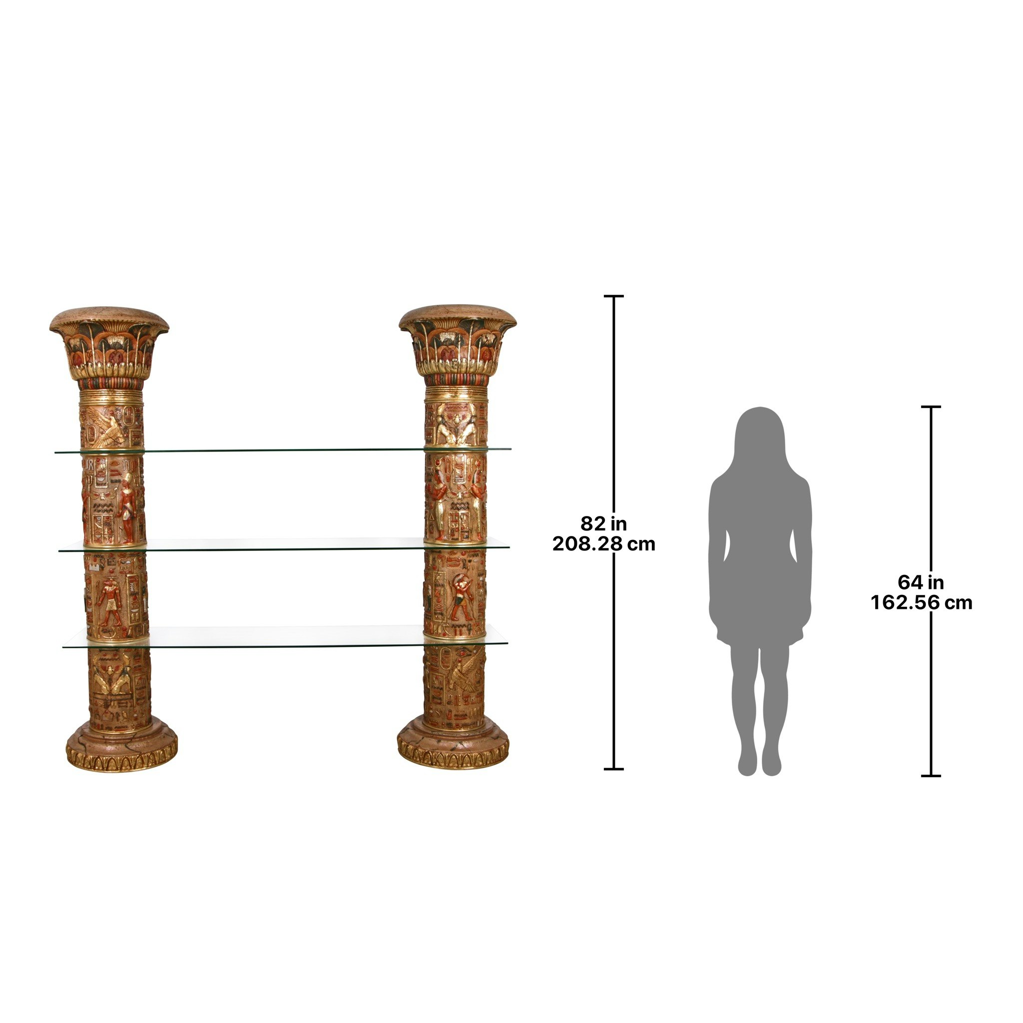 Toscano - Egyptian Columns with Luxor Shelves in Faux Stone, Fiberglass