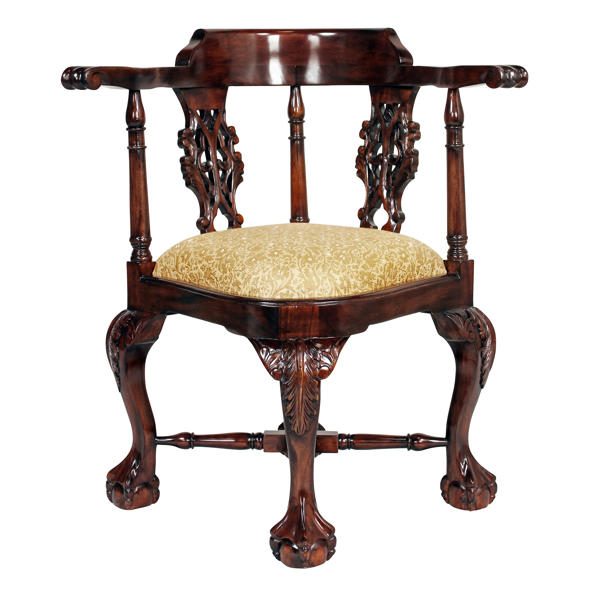 Toscano - Chippendale Corner Chair in Beige, Fabric/Mahogany