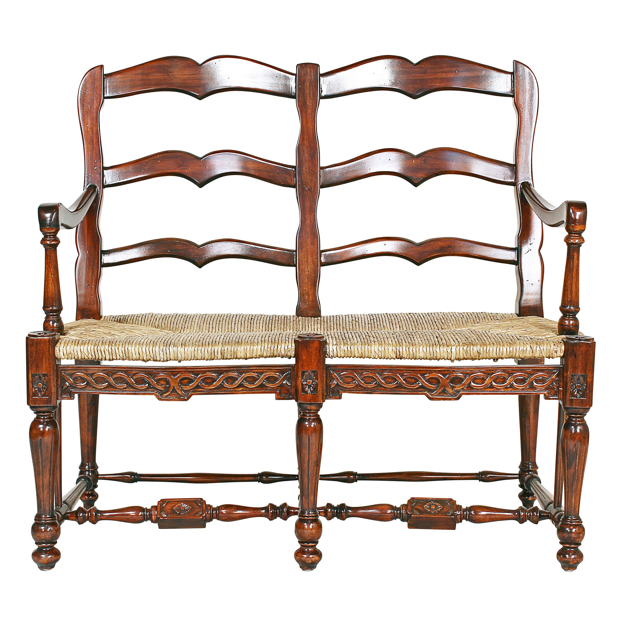 Toscano - French Provincial Settee in Brown, Woven Rush/Mahogany