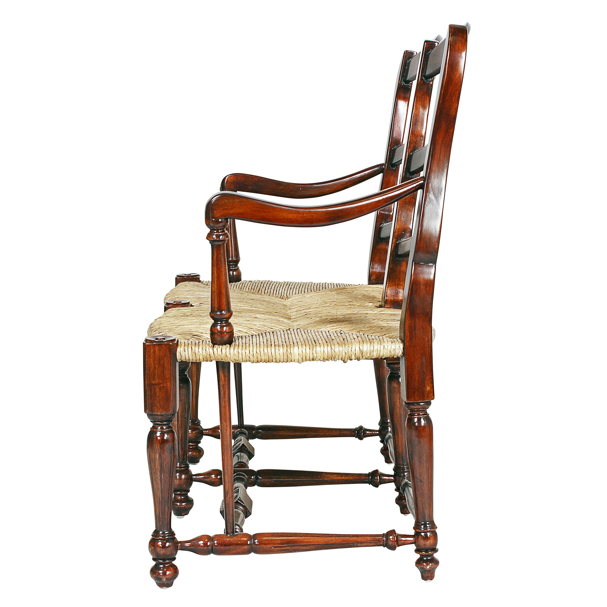 Toscano - French Provincial Settee in Brown, Woven Rush/Mahogany