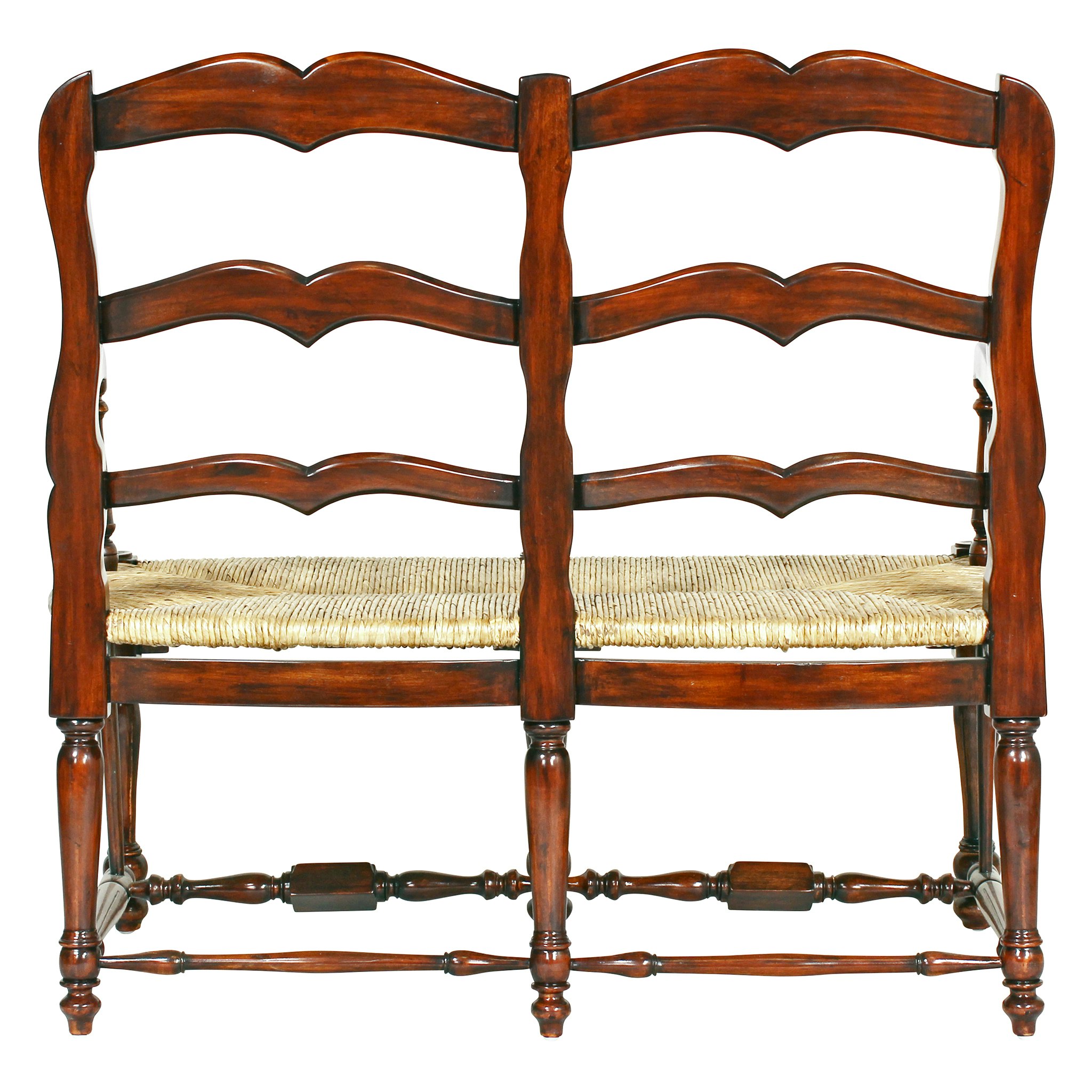 Toscano - French Provincial Settee in Brown, Woven Rush/Mahogany