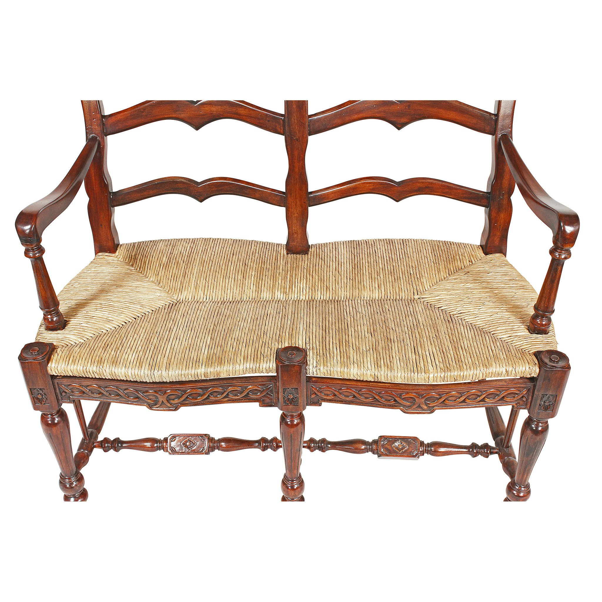 Toscano - French Provincial Settee in Brown, Woven Rush/Mahogany