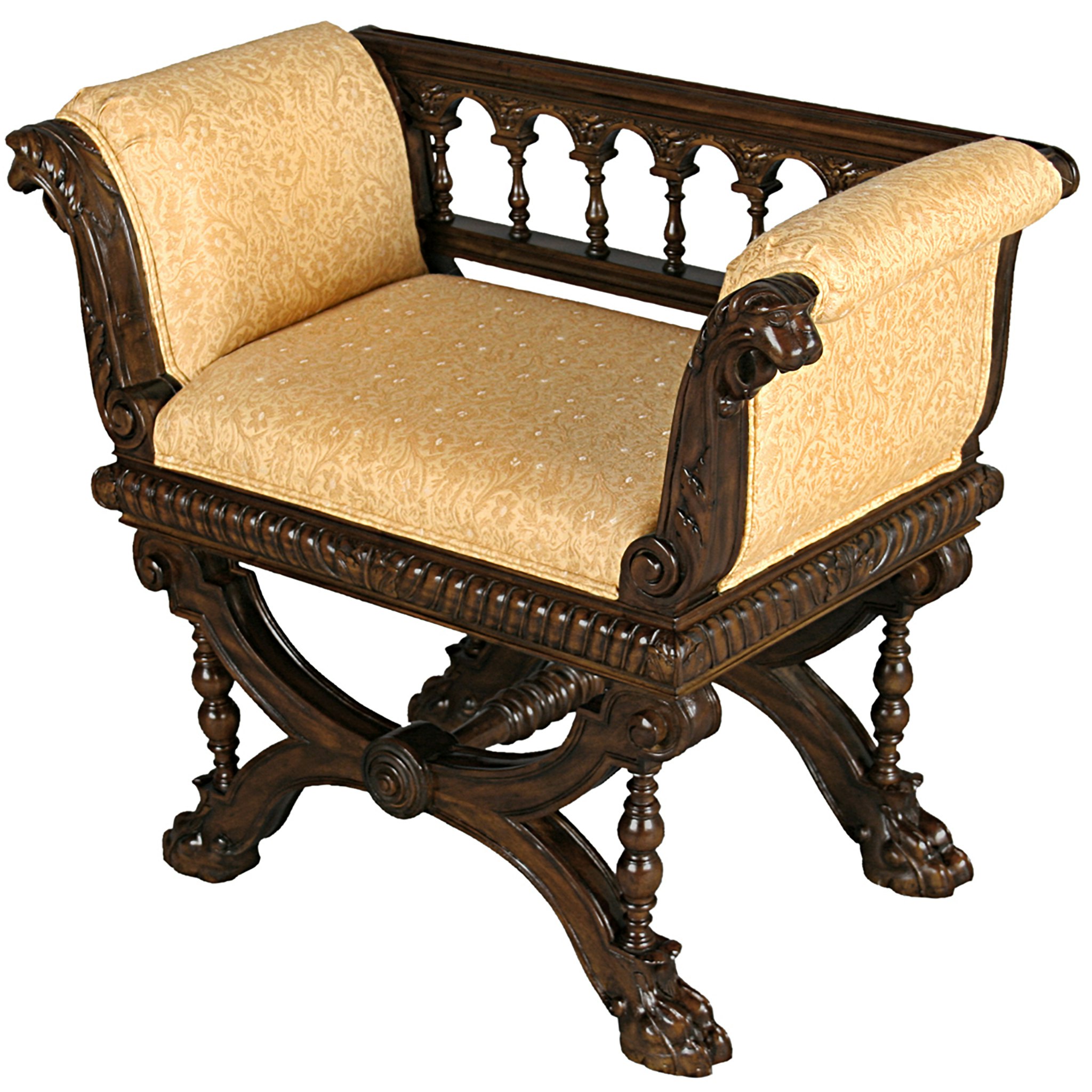 Toscano - Double Griffin Colonnade Bench in Beige, Fabric/Mahogany