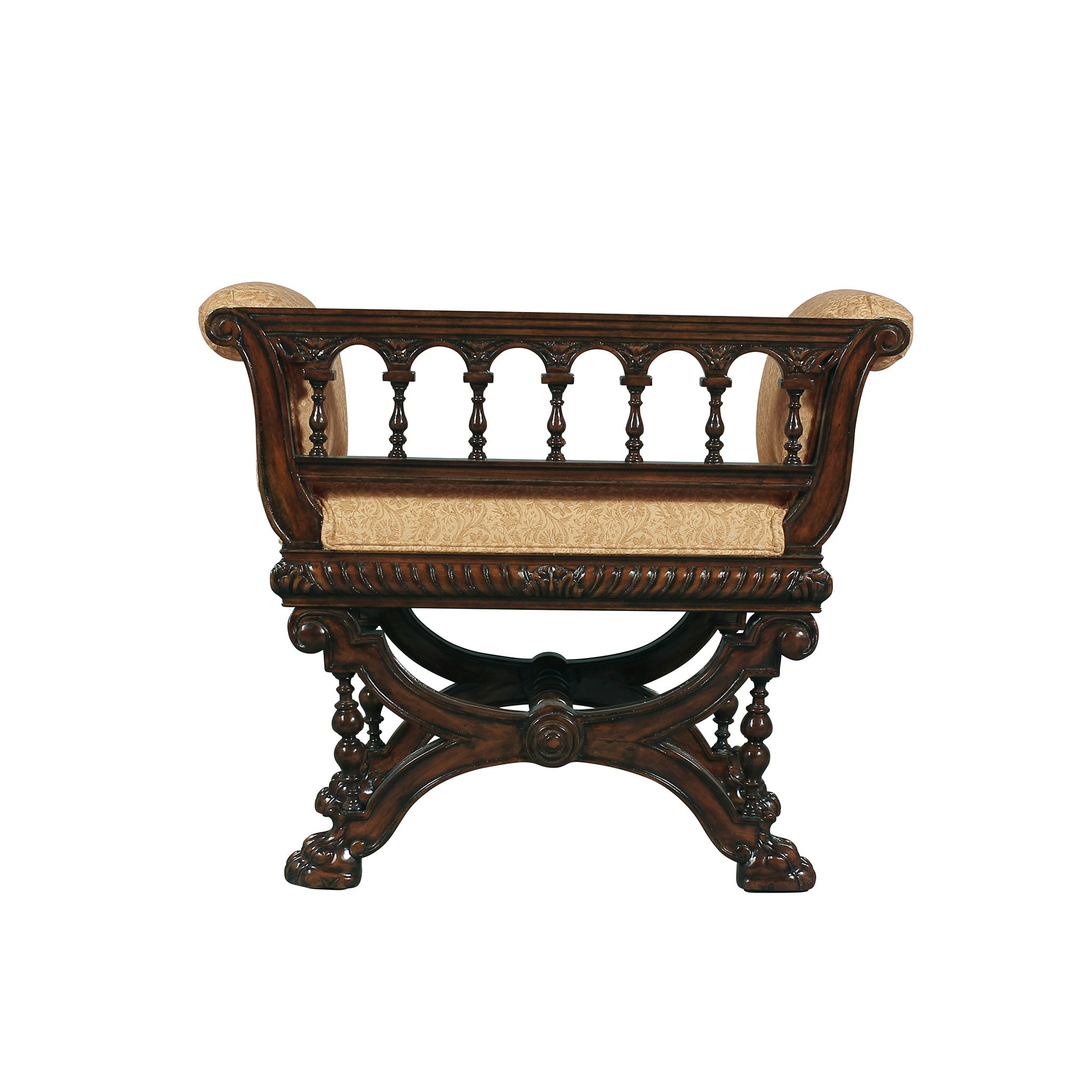 Toscano - Double Griffin Colonnade Bench in Beige, Fabric/Mahogany