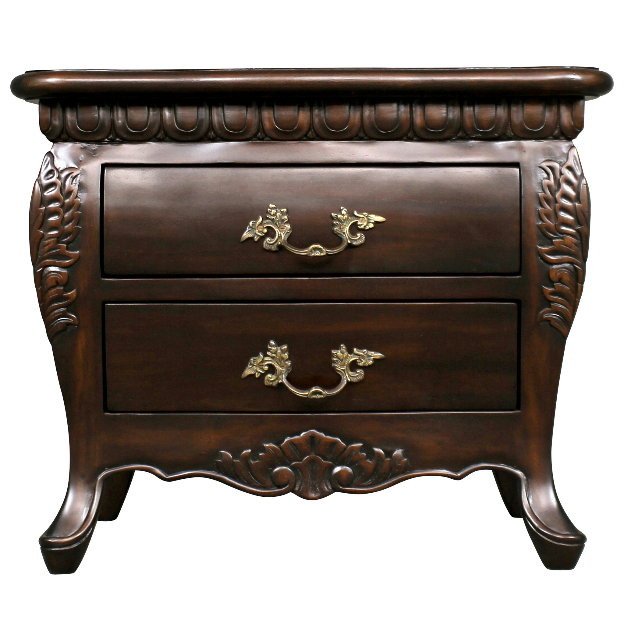 Toscano - Sorbonne French Nightstand Bombe Table in Walnut, Mahogany