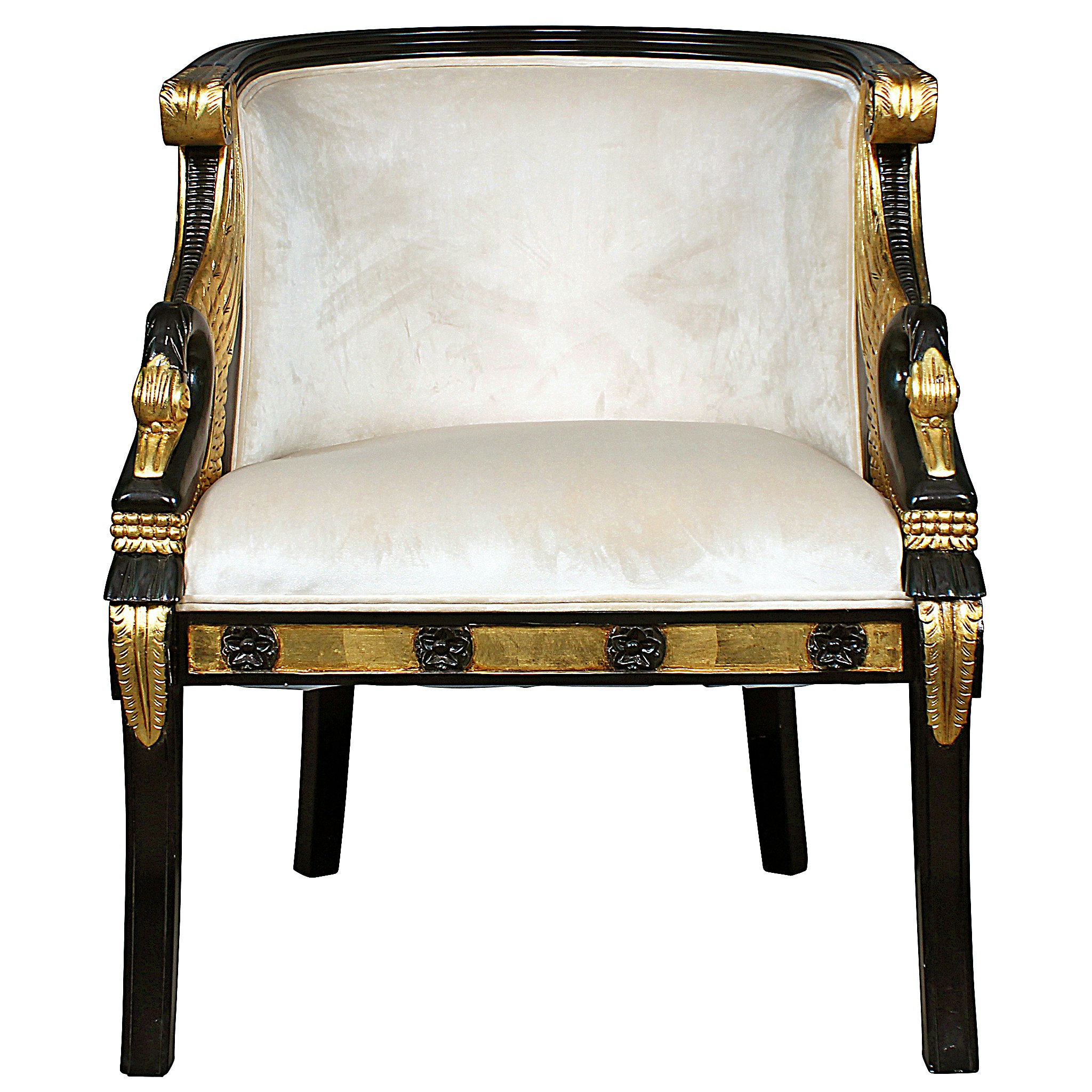 Toscano - Neoclassical Graceful Swans Tub Chair in Ivory, Velvet