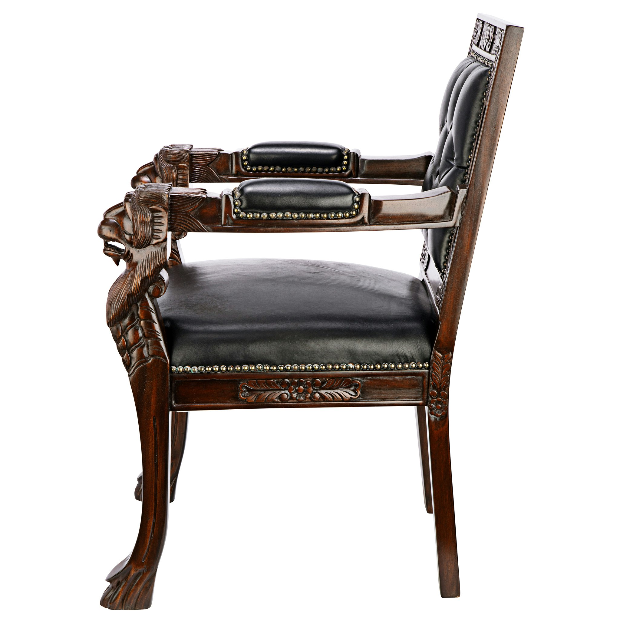 Toscano Beardsley Lion Armchair - Black, Mahogany/Leather