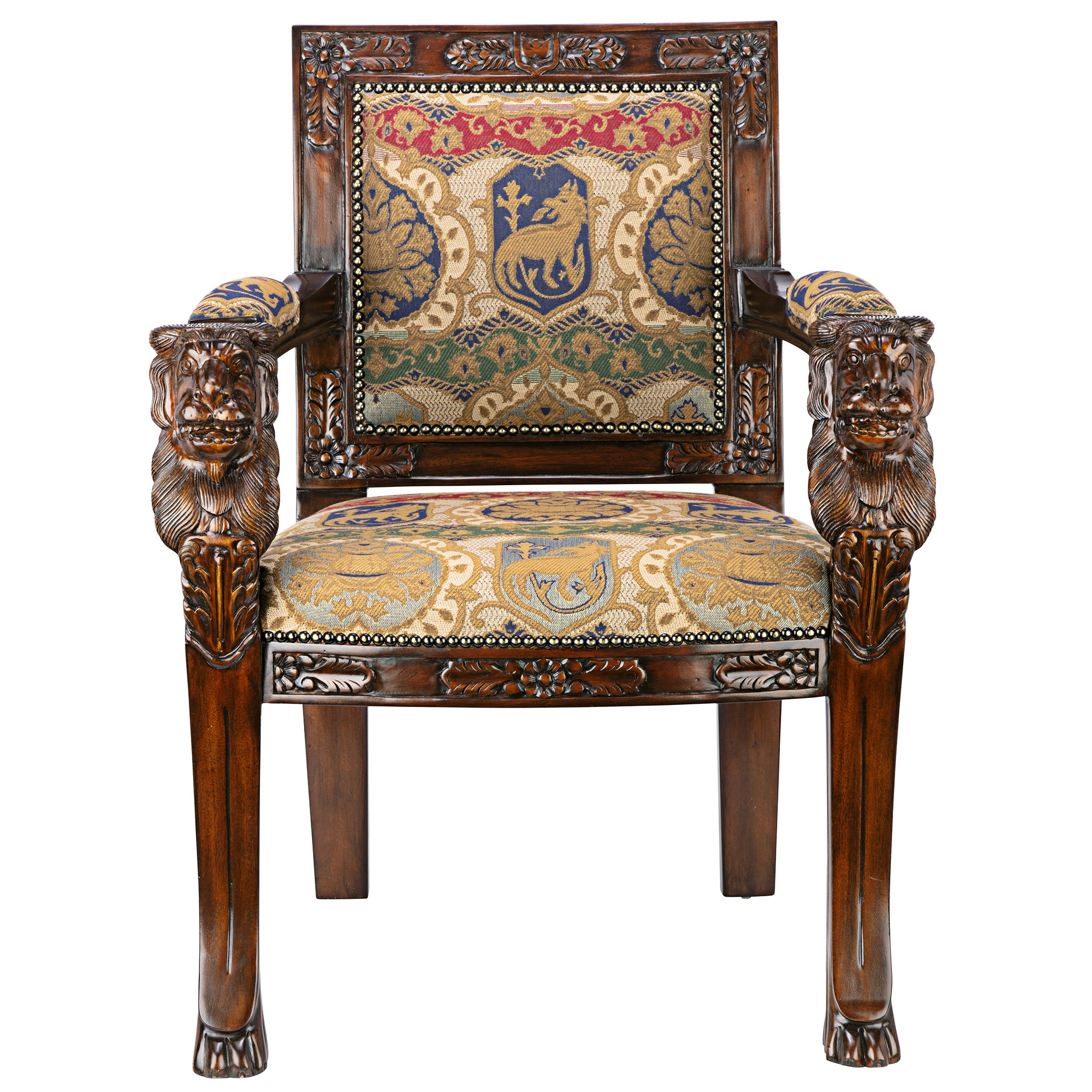 Toscano Beardsley Lion Armchair - Brown, Mahogany/Fabric